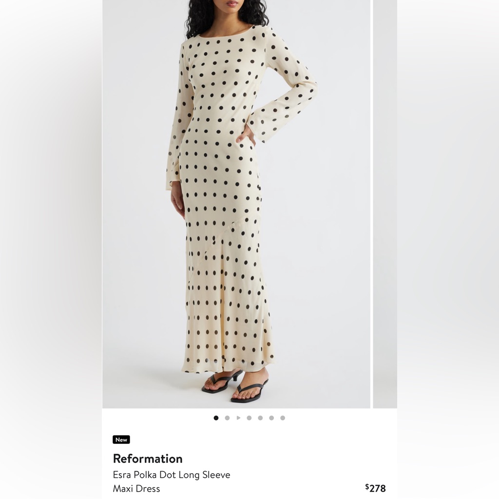 Reformation Cream And Black Polka Dot Maxi Dress